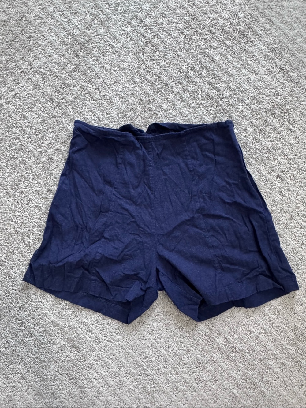 Women's Navy High-Waist Linen Blend Shorts